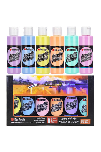 ACUTO Red Apple 6 x 70 ml Akrilik Boya Pastel Renkler Set 6 Pastel Renk Akril...