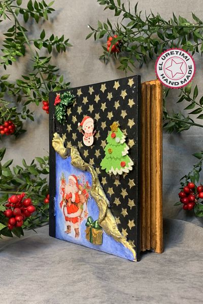 Uretti - Funda 1603 Handmade Christmas Themed Wooden Book Shaped Decorative Box - 17 X 20 cm