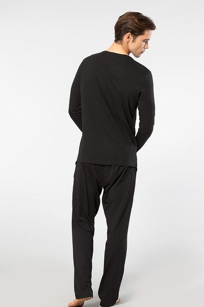 Cacharel Men's V-Neck Long Sleeve Pajamas Set - 50% Modal and 50% Cotton with Bottom Sleepwear Pockets