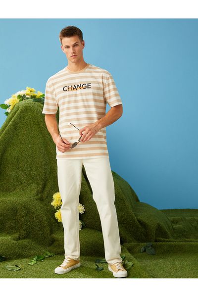 Koton Μπλουζάκι με λαιμόκοψη Oversize - Εκτύπωση Συνθήματος