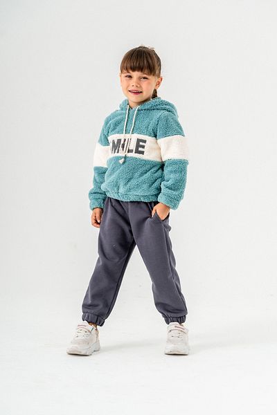 Eray Kids Hanorac din fleece pentru fetiță cu glugă cu scris Smıle - Set pantaloni de trening