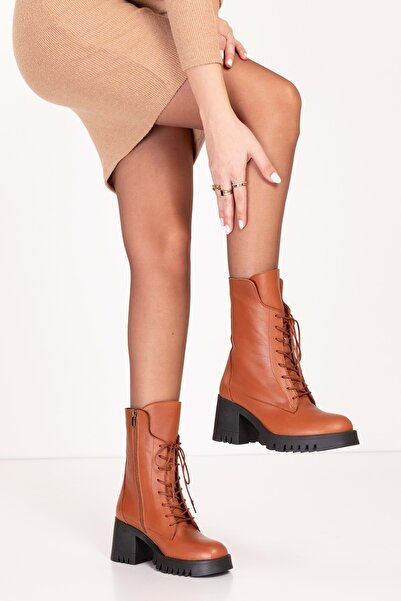 Gondol Hakiki Deri Kalın Topuklu Kauçuk Taban Şık Bot Bel.1554