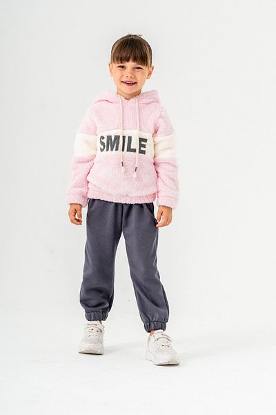 Eray Kids Hanorac din fleece pentru fetiță cu glugă cu scris Smıle - Set pantaloni de trening