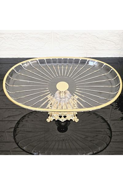 atabey home collection Pasabahce Elegance - طبق عرض مخطط بأرجل ذهبية اللون مقاس 27 سم