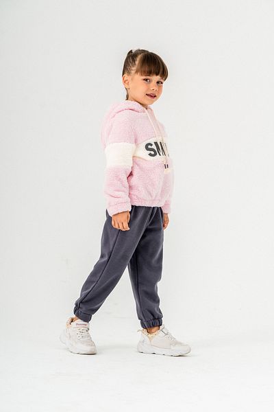 Eray Kids Hanorac din fleece pentru fetiță cu glugă cu scris Smıle - Set pantaloni de trening