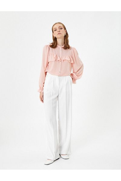 Koton Chiffon Shirt Magnificent Collar Balloon Sleeves Ruffles Textured Buttons