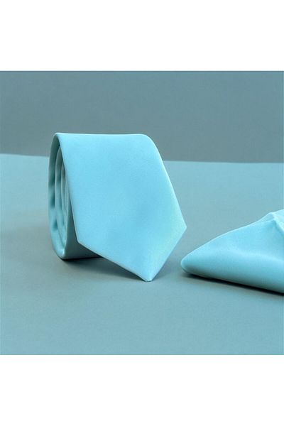 Baymen Water Green Satin Thin Tie - Handmade with Handkerchief