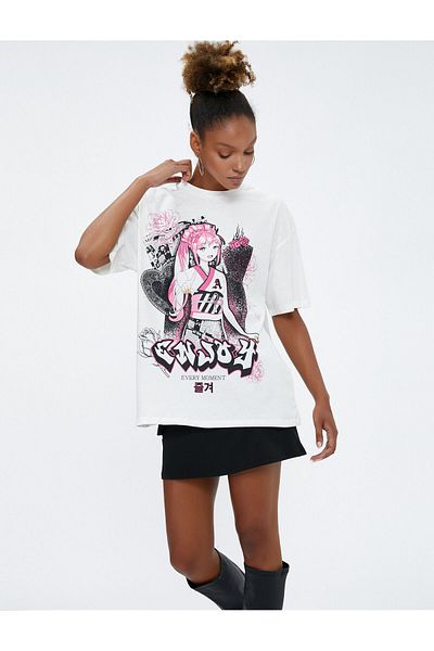 Koton Anime T-Shirt Printed Relaxed Fit Crew Neck Short Sleeve