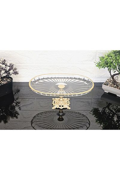 atabey home collection Pasabahce Elegance - طبق عرض مخطط بأرجل ذهبية اللون مقاس 27 سم