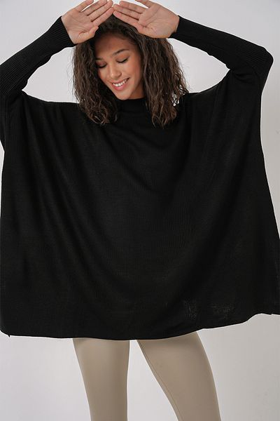Bigdart 15783 Poncho-Pullover mit Schlitz – Schwarz