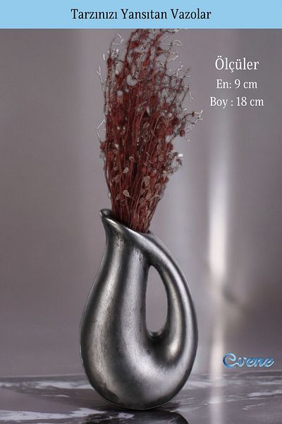 Evene Small Vase - Table Top Vase, Home Decoration, Silver Antique Color Model 35