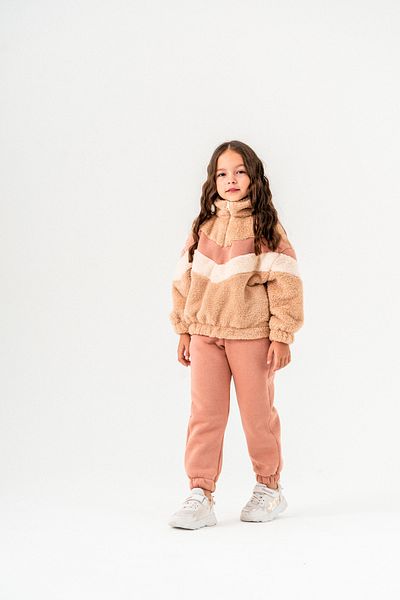 Eray Kids Zippered Girls' High Top Fleece Sweatshirt - Tracksuit Set