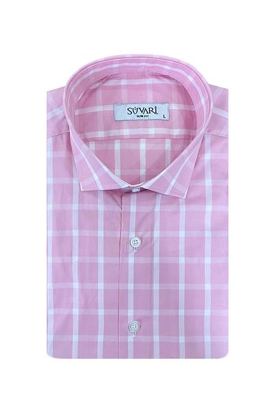 SÜVARİ Ανδρικό πουκάμισο Cavalry Slim Fit Pink 100% βαμβακερό κοντομάνικο