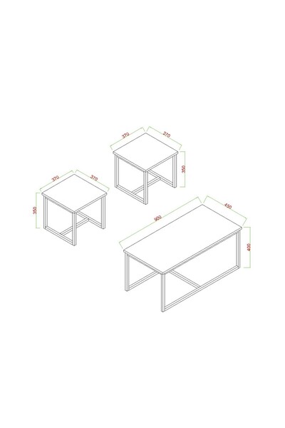 AYMOBSAN Luxor Orta Sehpa , Zigon Sehpa , Metal Ayak Masa , 3 Lü Zigon