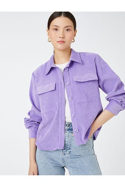 Koton Catifea Crop Shacket Buzunar cu nasturi