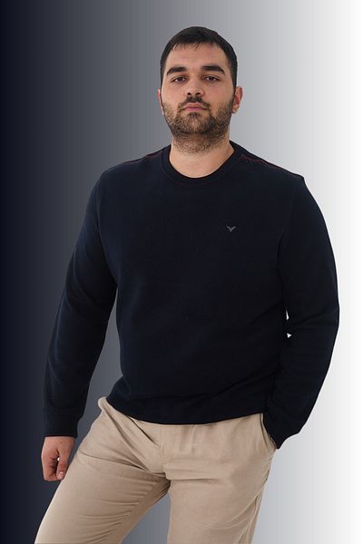 Maccali Men's Plus Size Plain Basic Oversized Navy Blue Sweatshirt
