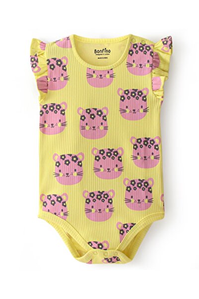 Bonfino 100% Cotton Knit Sleeveless Onesies with Bunny Print Pack of 3 - Pink, Yellow & Blue