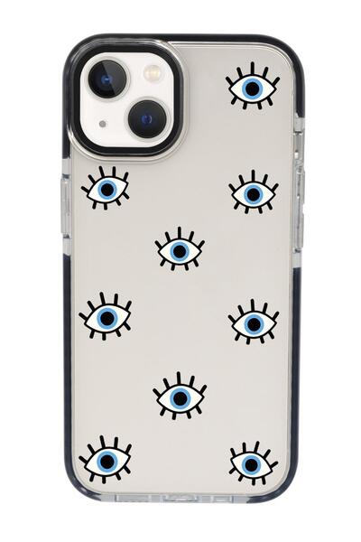 mooodcase iPhone 15 Plus Uyumlu Nazar Gözler Desenli Candy Bumper Darbe Emci Silikonlu Telefon Kılıfı