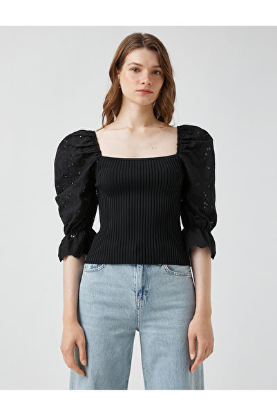 Koton Bluză cu nervuri cu mâneci baloane festone
