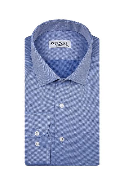 SÜVARİ Ανδρικό πουκάμισο Süvari Slim Fit με μοτίβο μπλε