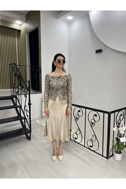 Butik Krem saten uzun etek