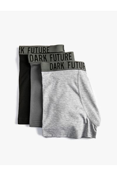 Koton Basic 3-Piece Boxer Set, Elastic Waist, Slogan Detailed Cotton