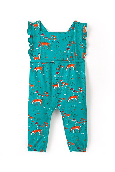 Bonfino 100% Cotton Knit Deer Print Dungaree & Full Sleeves Solid Inner Tee Set - Green & Pink