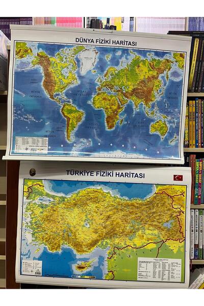 AND Teknik Kırtasiye AND Dünya Ve Türkiye Haritası Seti Çift Taraflı ( Fiziki - Siyasi )  Çıtalı 50x70