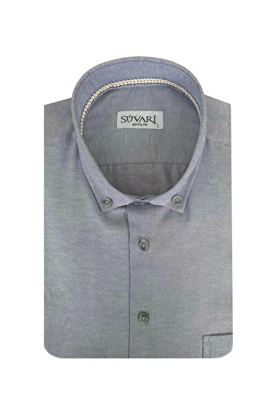 SÜVARİ Cămașă pentru bărbați cu mânecă scurtă, gri Oxford, loose fit Cavalry
