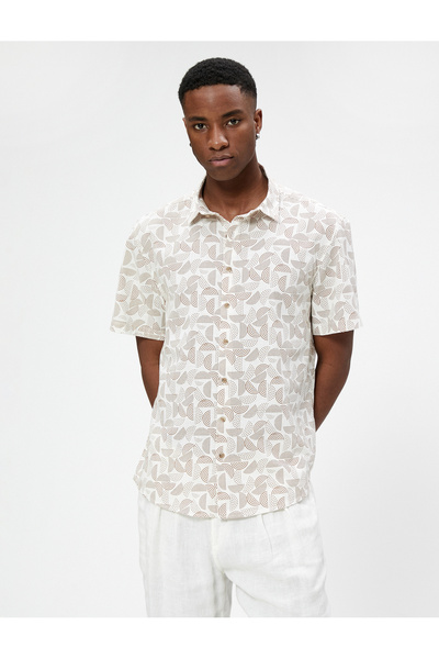 Koton Rövid ujjú ing, geometrikus nyomattal, klasszikus galléros pamut