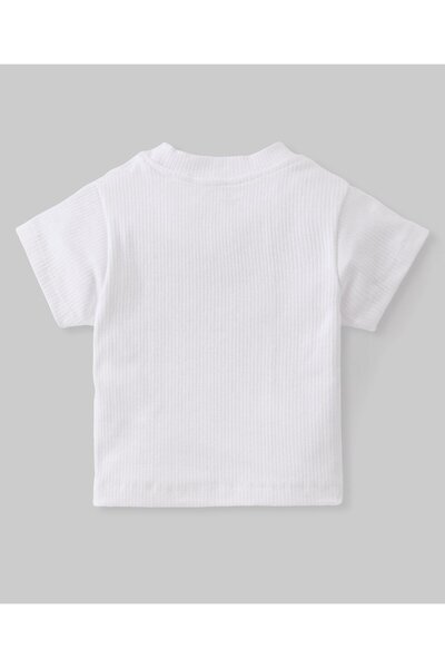 Ollington St. Ollington St. Popcorn Textured Dungaree & Cotton Rib Half Sleeves Top with Text Print- Pink & White