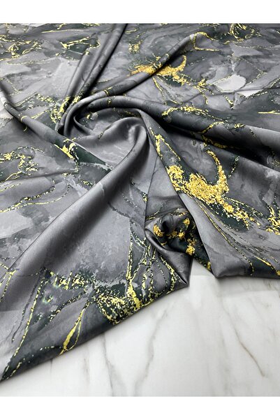 ipekkumaş Koyu Gri Mermer Desen Elbiselik Gömleklik Tivil Saten Kumaş Ürünümü...