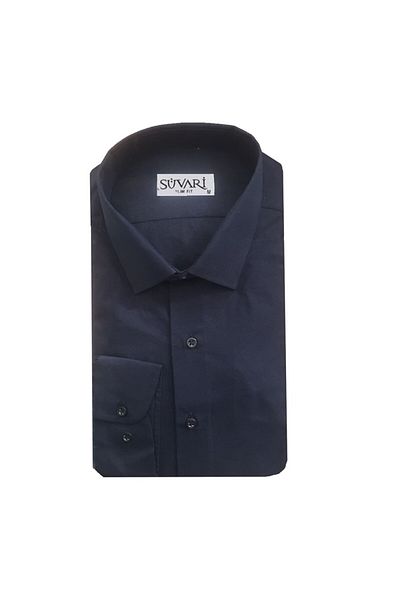 SÜVARİ Ανδρικό πουκάμισο Süvari Slim Fit Plain Navy Blue