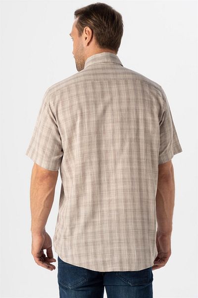 SÜVARİ Süvari Loose Fit Full Cotton Beige Short Sleeve Men's Shirt