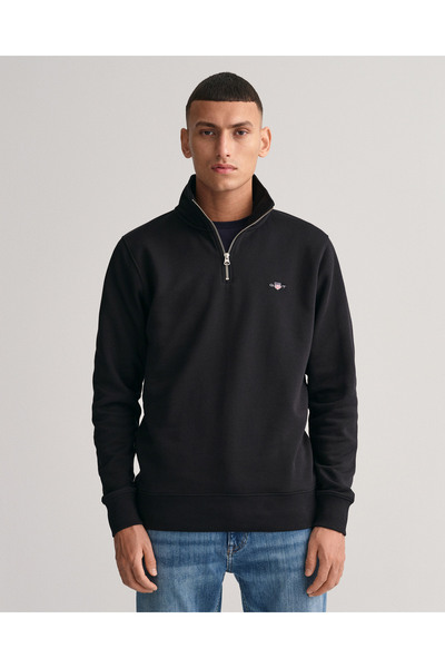 Gant Erkek Siyah Regular Fit Yarım Fermuarlı Sweatshirt