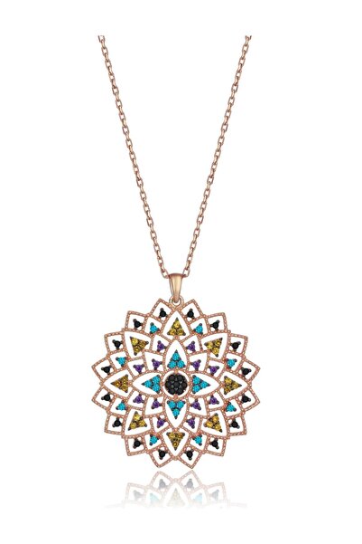 Kybele Jewellery Kadın Pembe Altın Kaplama Gümüş Çiçek Desenli Kolye