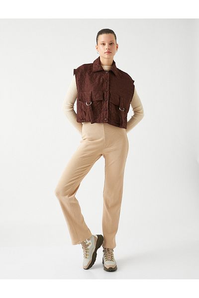 Koton Ribbed Leggings Trousers Straight Leg High Waist