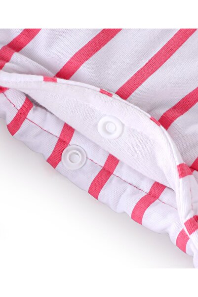 Babyhug Cotton Knit Full Sleeves Kitty Patch & Striped Footed Winterwear Romper - Pink