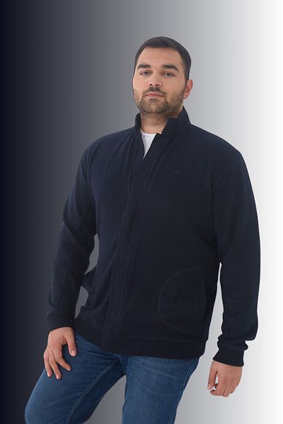 Maccali Men's Large Size Zip-Up Cardigan Oversized Pocket Navy Blue Sweatshirt