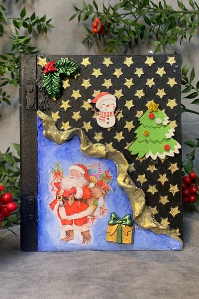 Uretti - Funda 1603 Handmade Christmas Themed Wooden Book Shaped Decorative Box - 17 X 20 cm