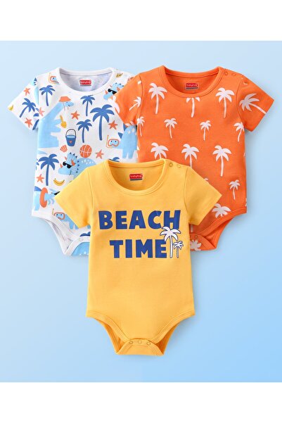 Babyhug طقم ملابس داخلية بأكمام نصفية من القطن بنسبة 100% بطبعة ديناصور ونص م...