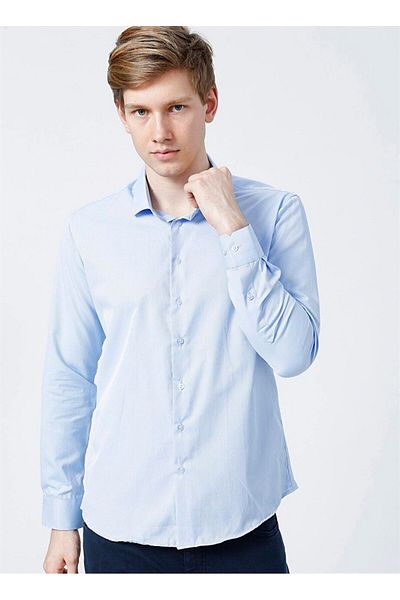 SÜVARİ Ανδρικό πουκάμισο με σχέδιο Dobby Blue Slim Fit