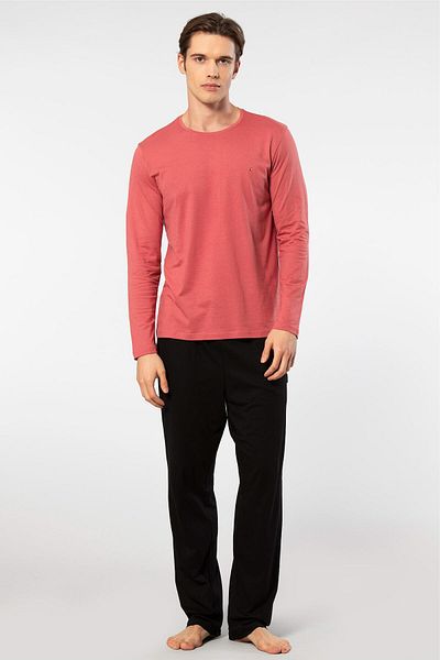 Cacharel Men's Round Neck Pajamas Set - 50% Modal and 50% Cotton, with Pockets