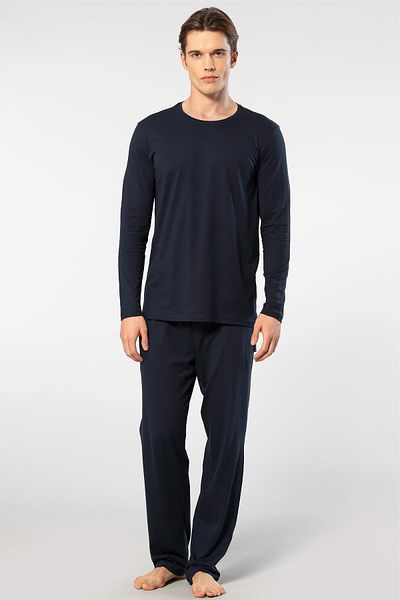 Cacharel Men's Round Neck Pajamas Set - 50% Modal and 50% Cotton, with Pockets