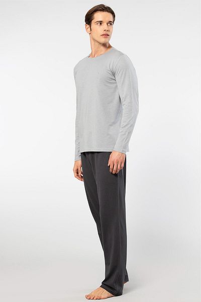 Cacharel Men's Round Neck Pajamas Set - 50% Modal, 50% Cotton, with Pockets
