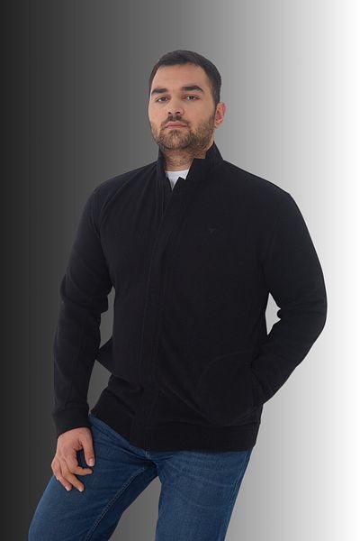 Maccali Men's Large Size Zip-Up Cardigan Black Sweatshirt with Oversized Pockets