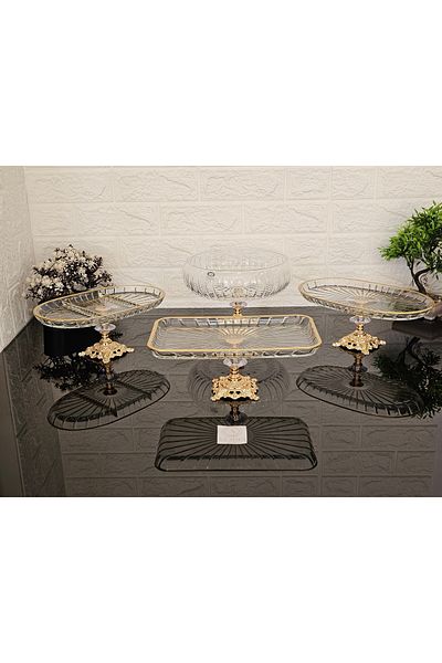 atabey home collection طقم مهر مخطط مكون من 4 قطع - 3 حاملات عرض ووعاء سلطة