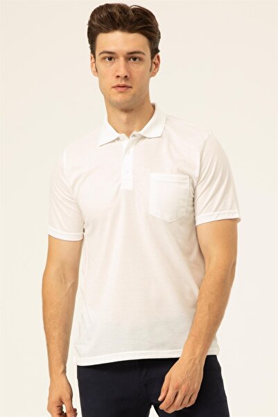 SÜVARİ Süvari Bol Kesim Jakarlı 179 Desen Polo Yaka Beyaz Tshirt