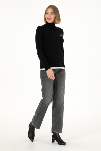 U.S. Polo Assn. Pulover negru de damă cu gât roscat 50297080 -VR046