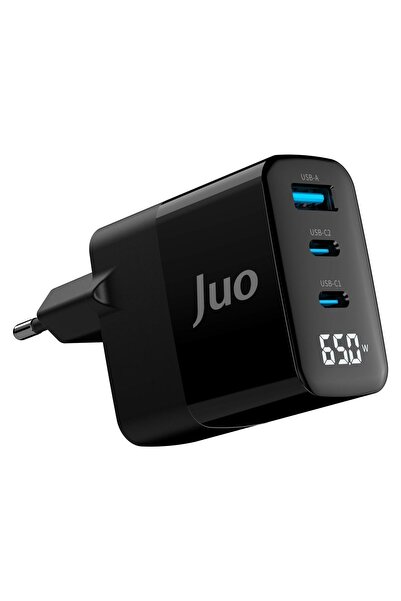 Juo 65W GaN Led Ekranlı Hızlı Şarj Cihazı 2 Type-C + USB-A iPhone & iPad & No...